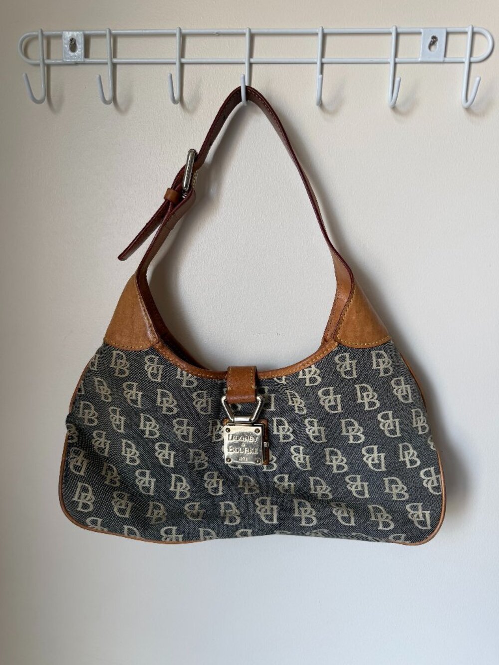 Dooney & Bourke Vintage Shoulder Bag | DB Monogram Canvas Purse | Y2K Hobo Bag - Picture 2 of 7